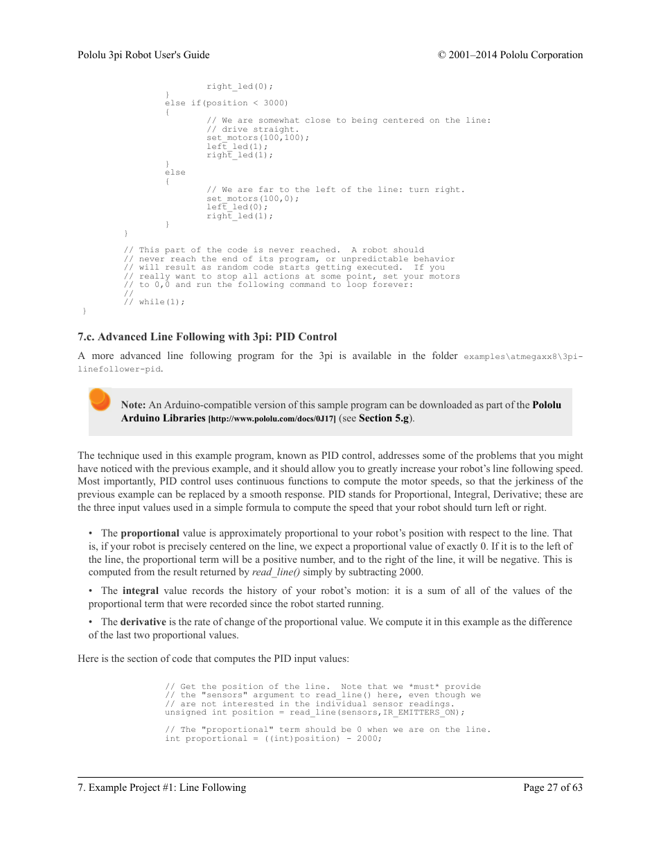 C. advanced line following with 3pi: pid control | Pololu 3pi Robot User Manual | Page 27 / 63