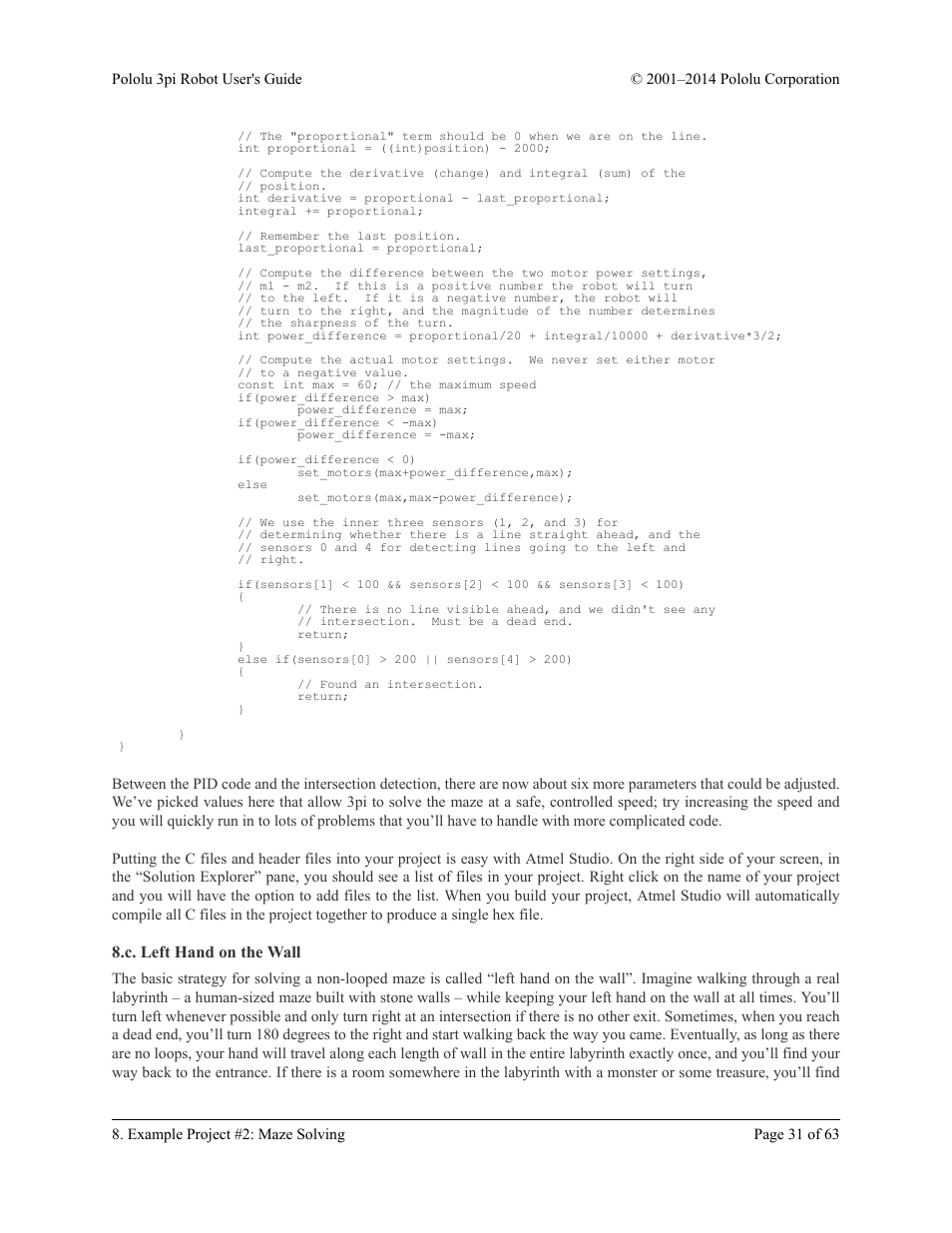 C. left hand on the wall | Pololu 3pi Robot User Manual | Page 31 / 63