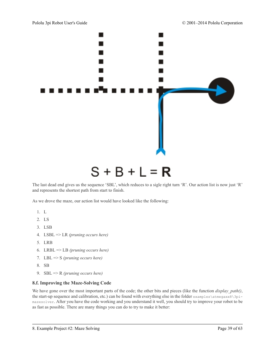F. improving the maze-solving code | Pololu 3pi Robot User Manual | Page 39 / 63