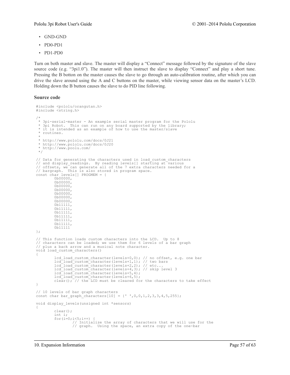 Source code | Pololu 3pi Robot User Manual | Page 57 / 63