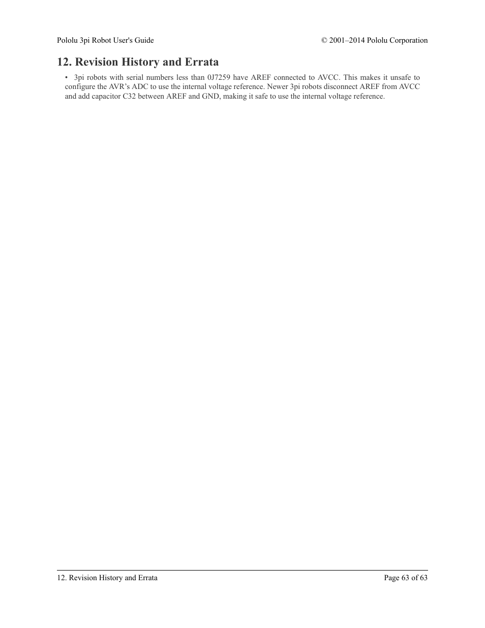 Revision history and errata | Pololu 3pi Robot User Manual | Page 63 / 63