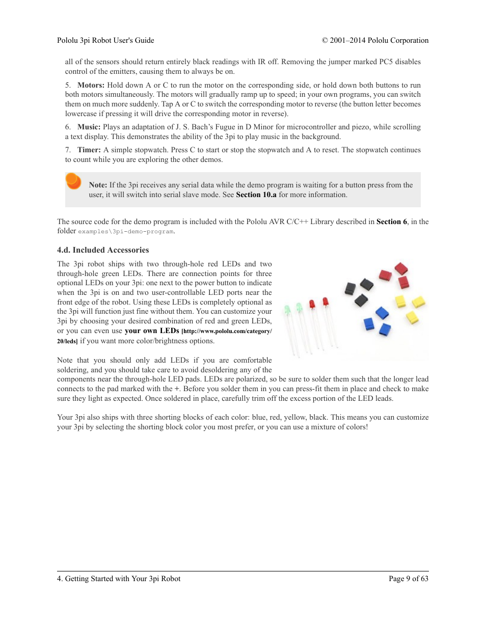D. included accessories | Pololu 3pi Robot User Manual | Page 9 / 63