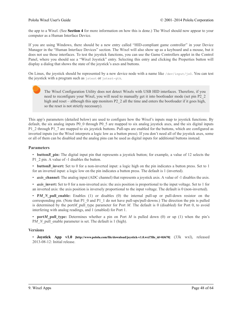 Parameters, Versions | Pololu Wixel User Manual | Page 48 / 64