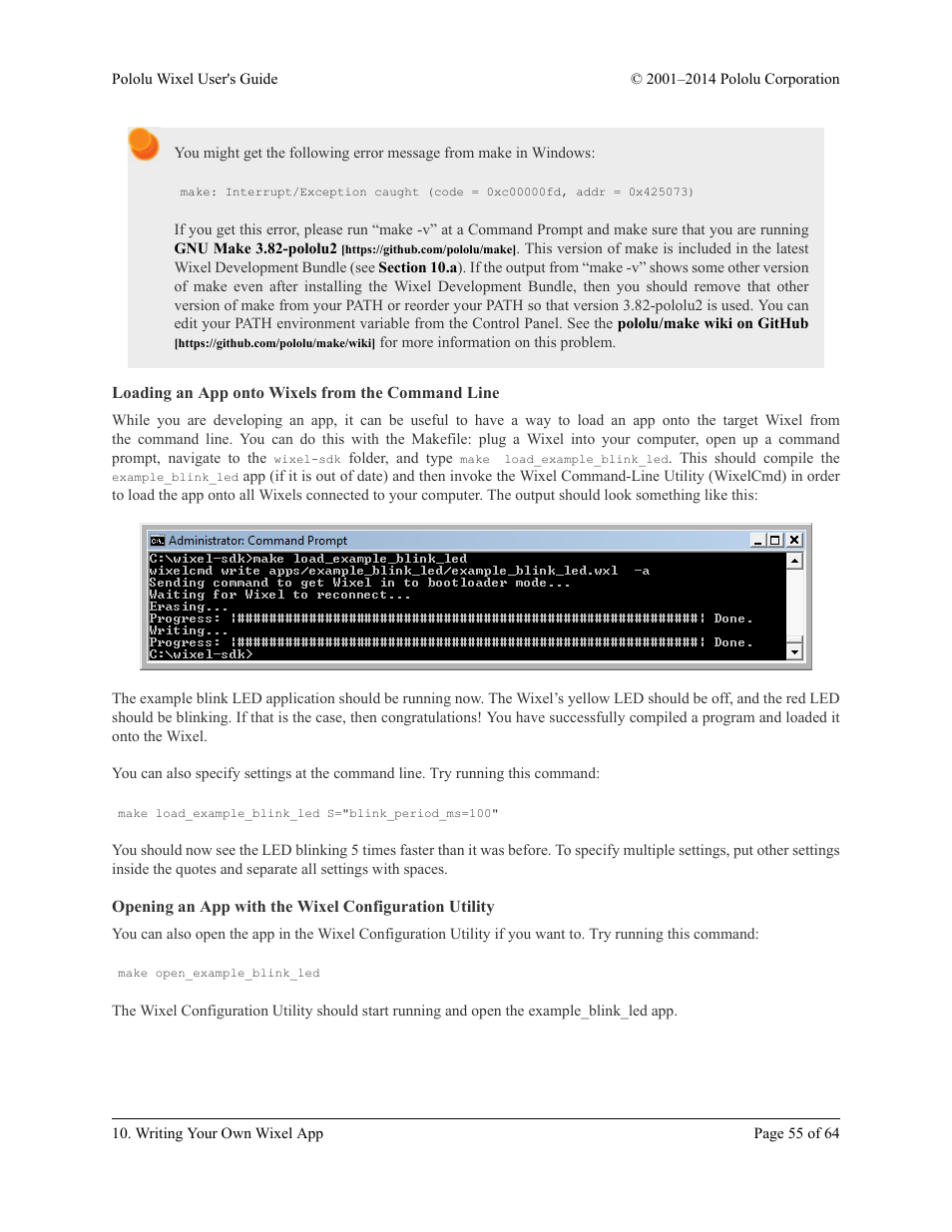Loading an app onto wixels from the command line | Pololu Wixel User Manual | Page 55 / 64