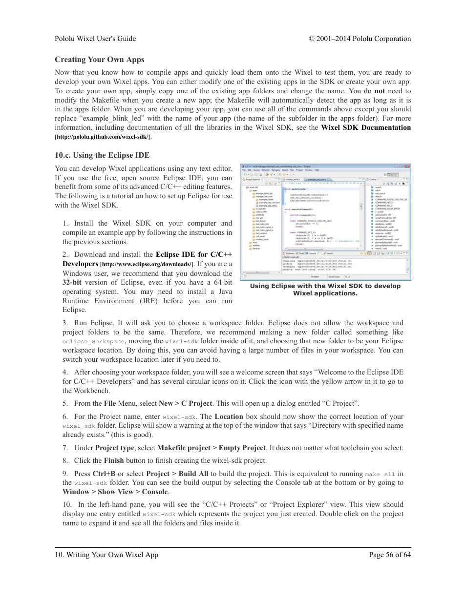Creating your own apps, C. using the eclipse ide | Pololu Wixel User Manual | Page 56 / 64