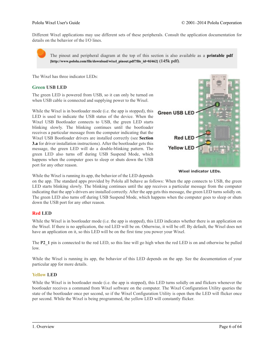 Green usb led, Red led, Yellow led | Pololu Wixel User Manual | Page 6 / 64