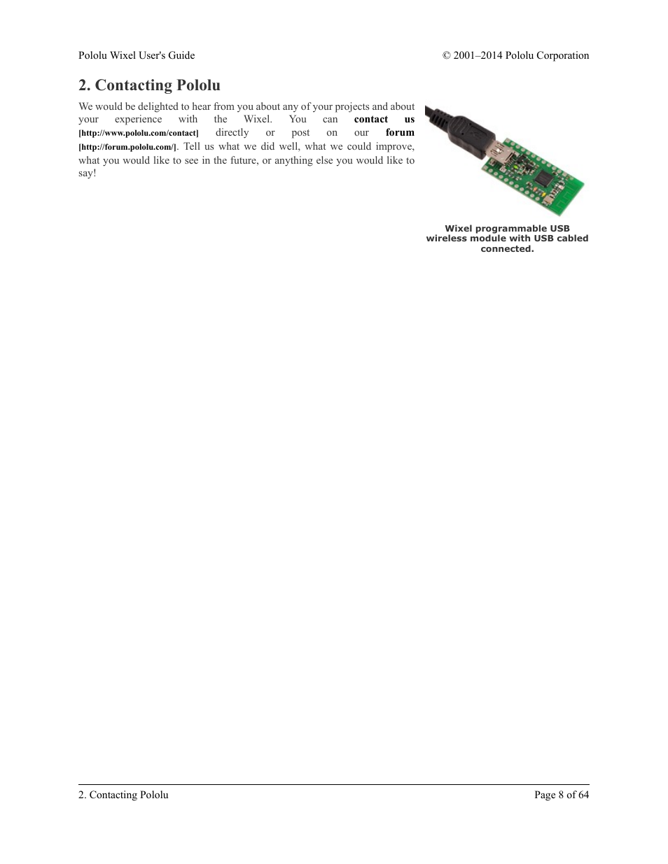 Contacting pololu | Pololu Wixel User Manual | Page 8 / 64