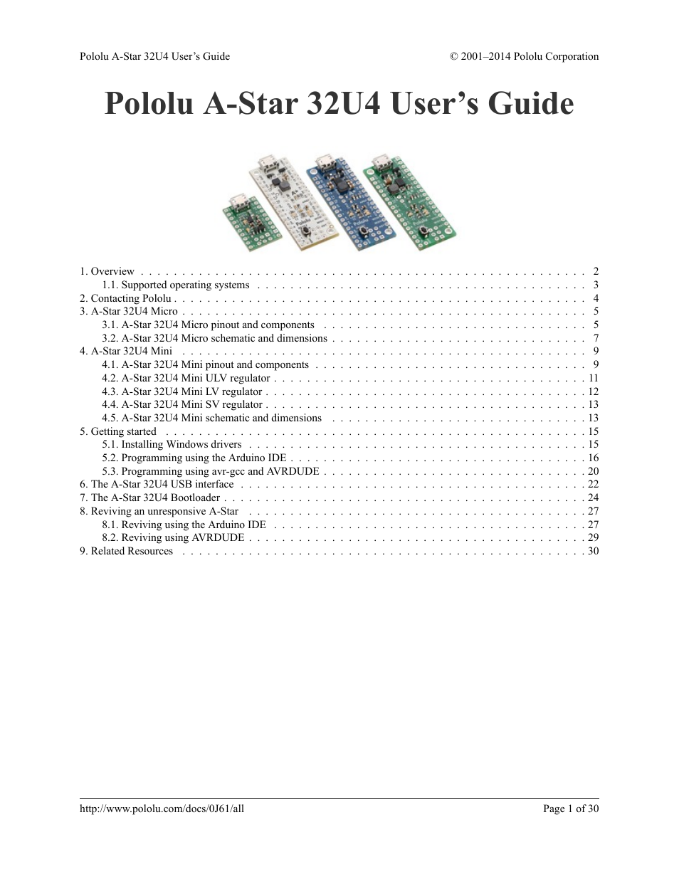 Pololu A-Star 32U4 User Manual | 30 pages