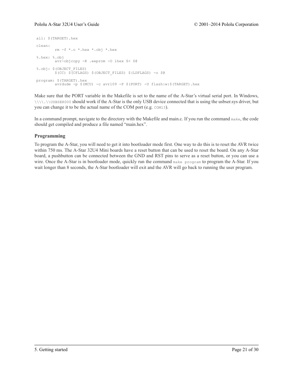 Programming | Pololu A-Star 32U4 User Manual | Page 21 / 30