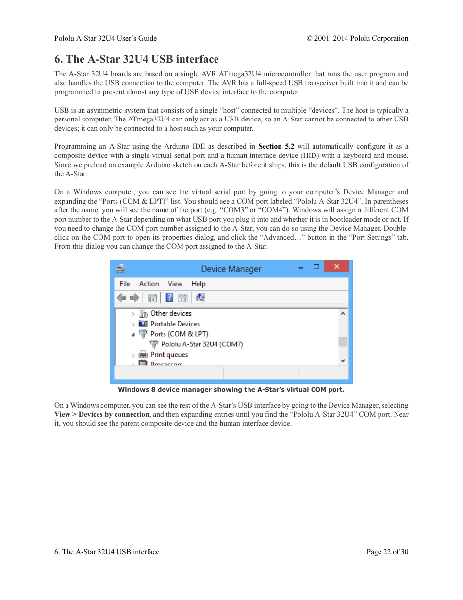 The a-star 32u4 usb interface | Pololu A-Star 32U4 User Manual | Page 22 / 30