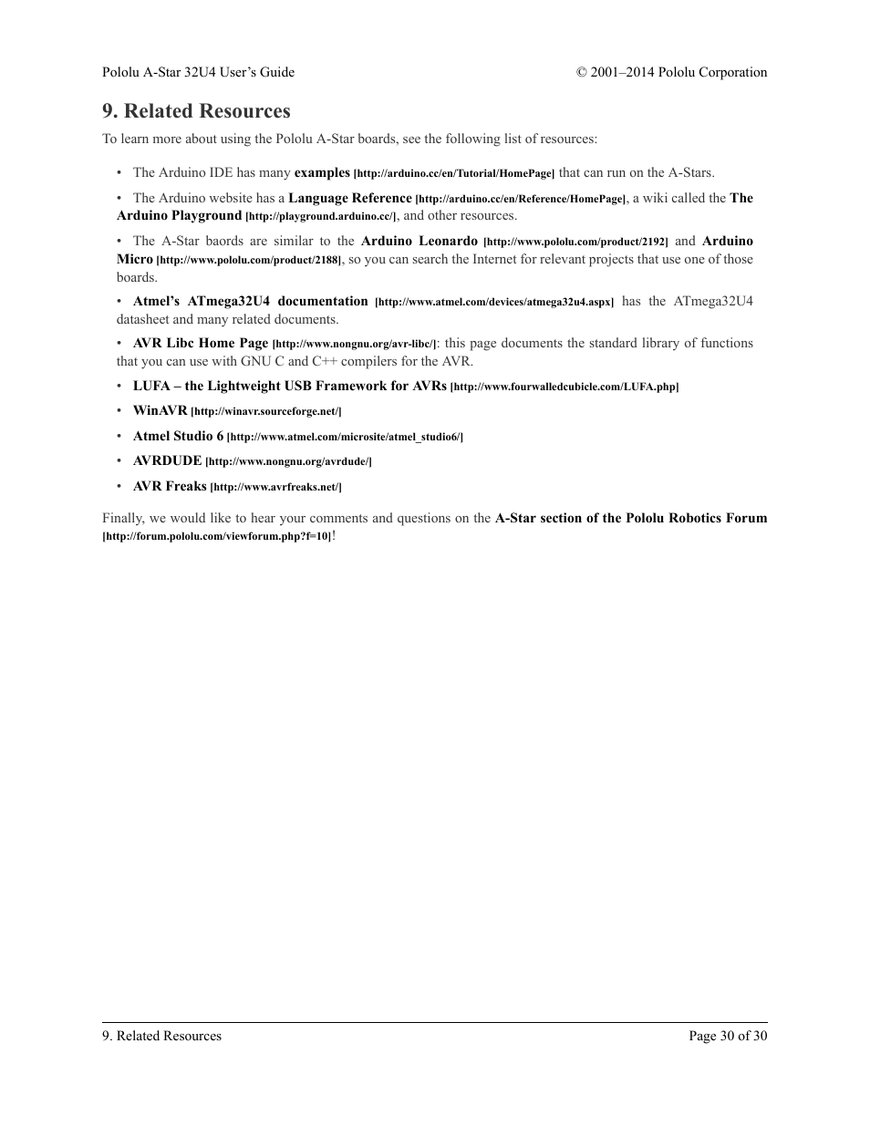 Related resources | Pololu A-Star 32U4 User Manual | Page 30 / 30