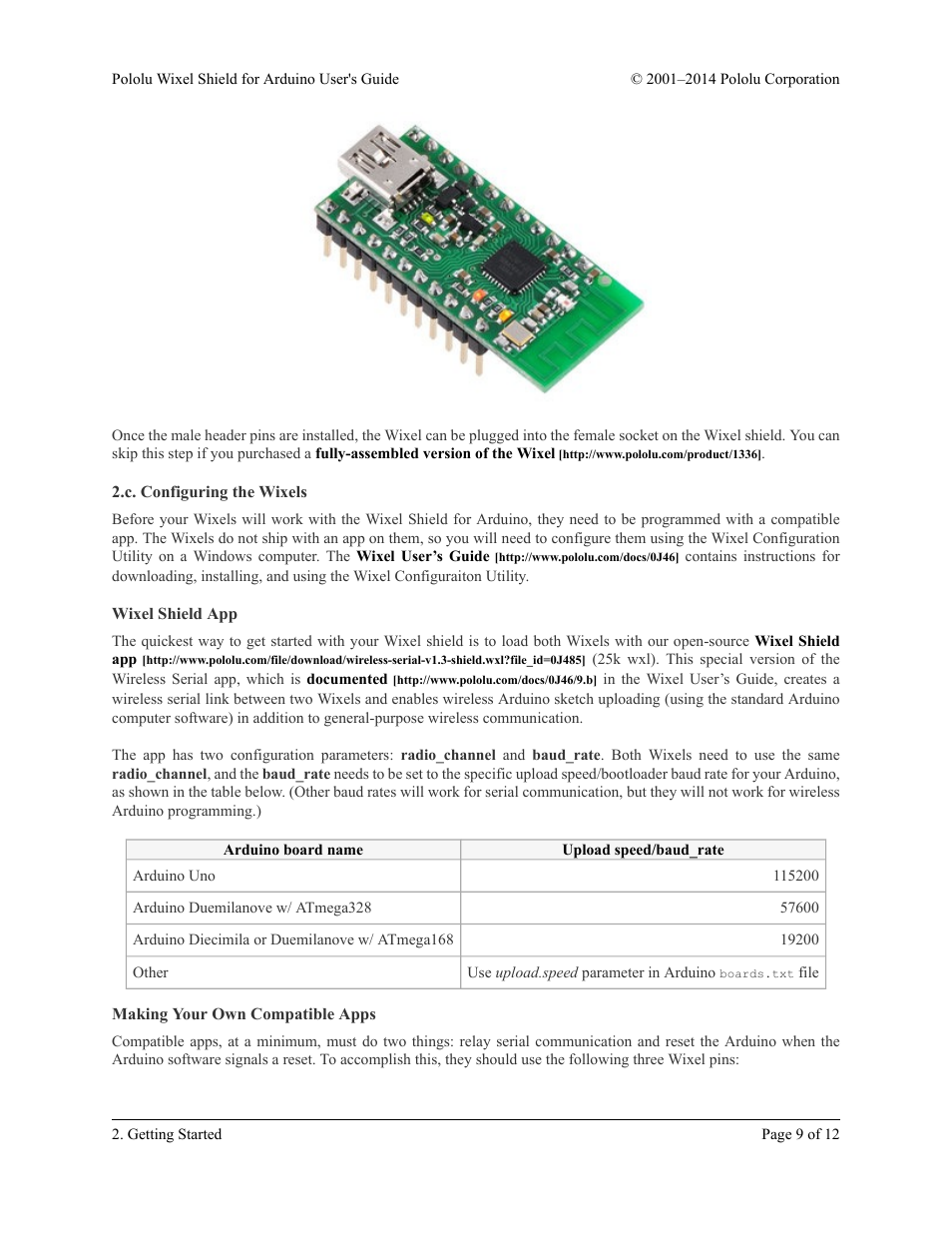 C. configuring the wixels, Wixel shield app, Making your own compatible apps | Pololu Wixel Shield for Arduino User Manual | Page 9 / 12