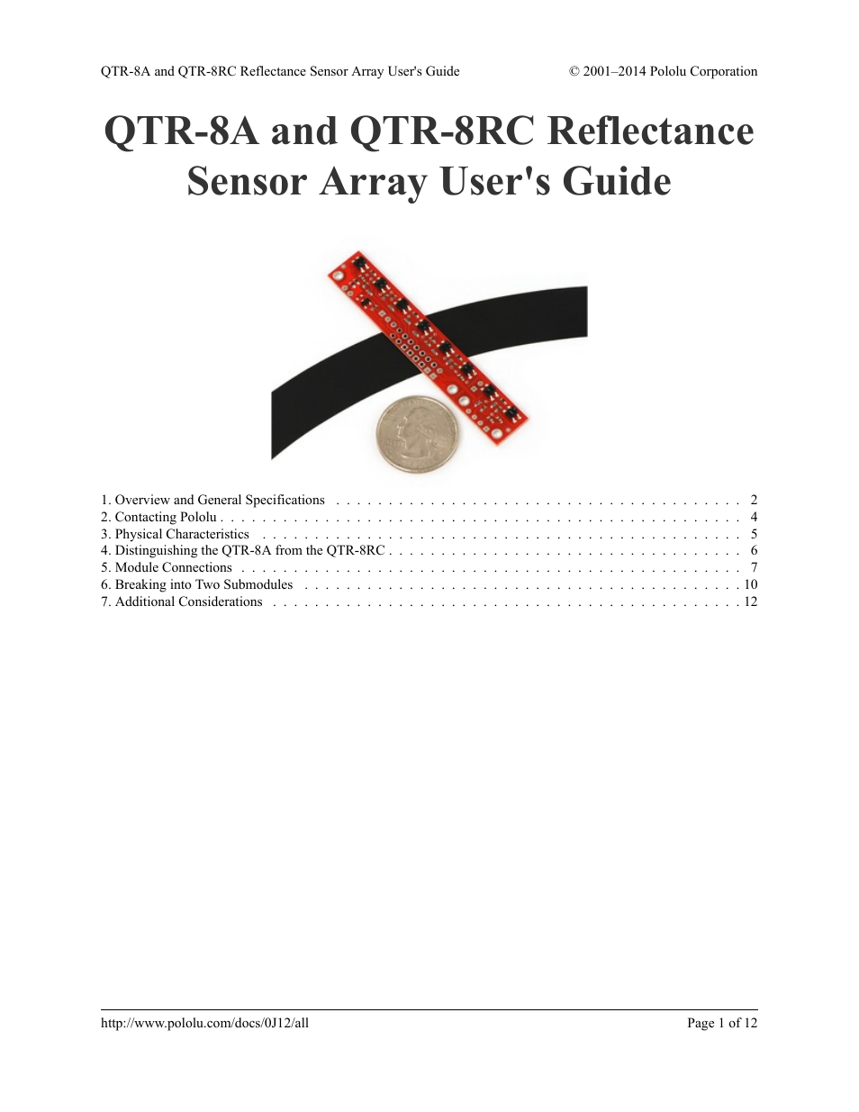 Pololu QTR-8RC User Manual | 12 pages