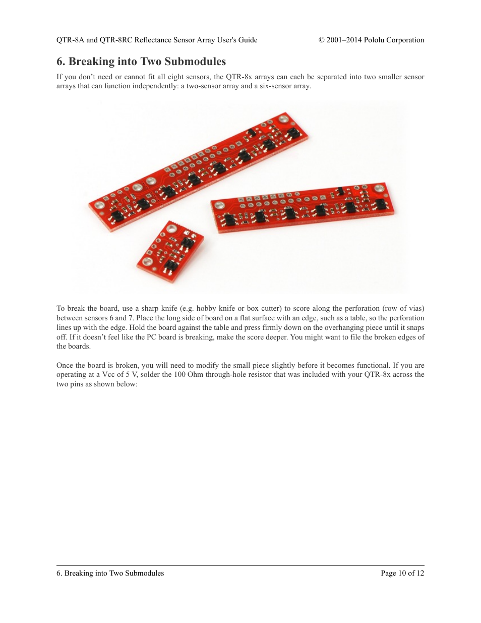 Breaking into two submodules | Pololu QTR-8RC User Manual | Page 10 / 12