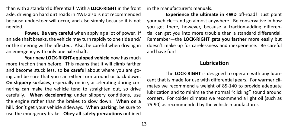 Powertrax LOCK-RIGHT Performace Locker User Manual | Page 13 / 16