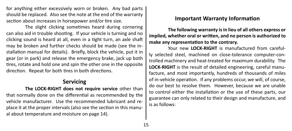 Powertrax LOCK-RIGHT Performace Locker User Manual | Page 15 / 16