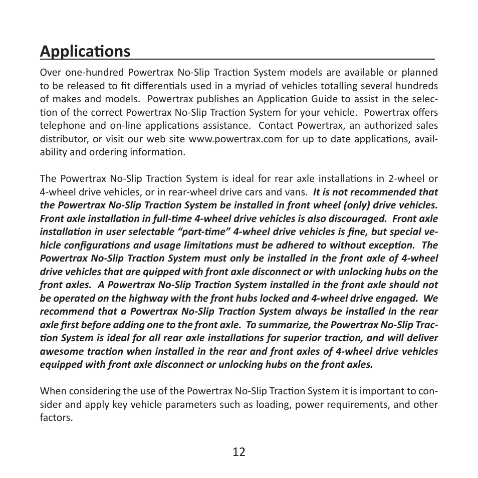 Applications | Powertrax No-Slip Traction System User Manual User Manual | Page 15 / 32