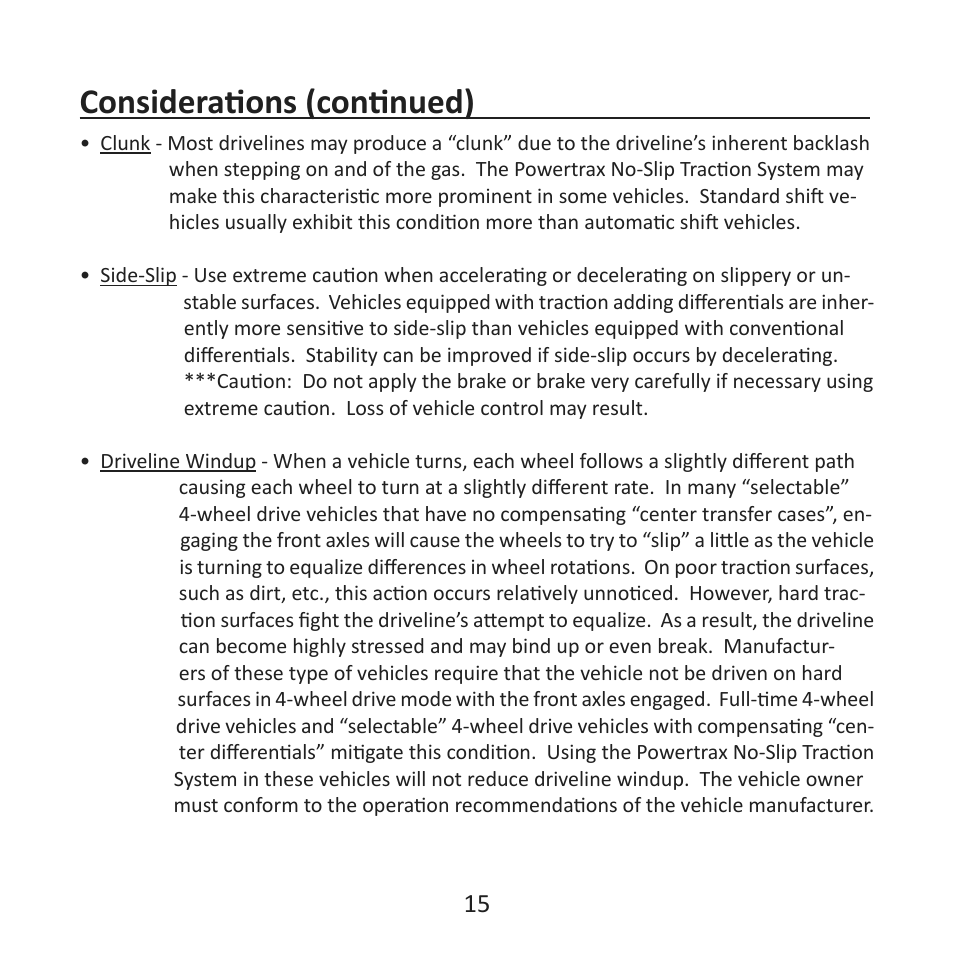 Considerations (continued) | Powertrax No-Slip Traction System User Manual User Manual | Page 18 / 32