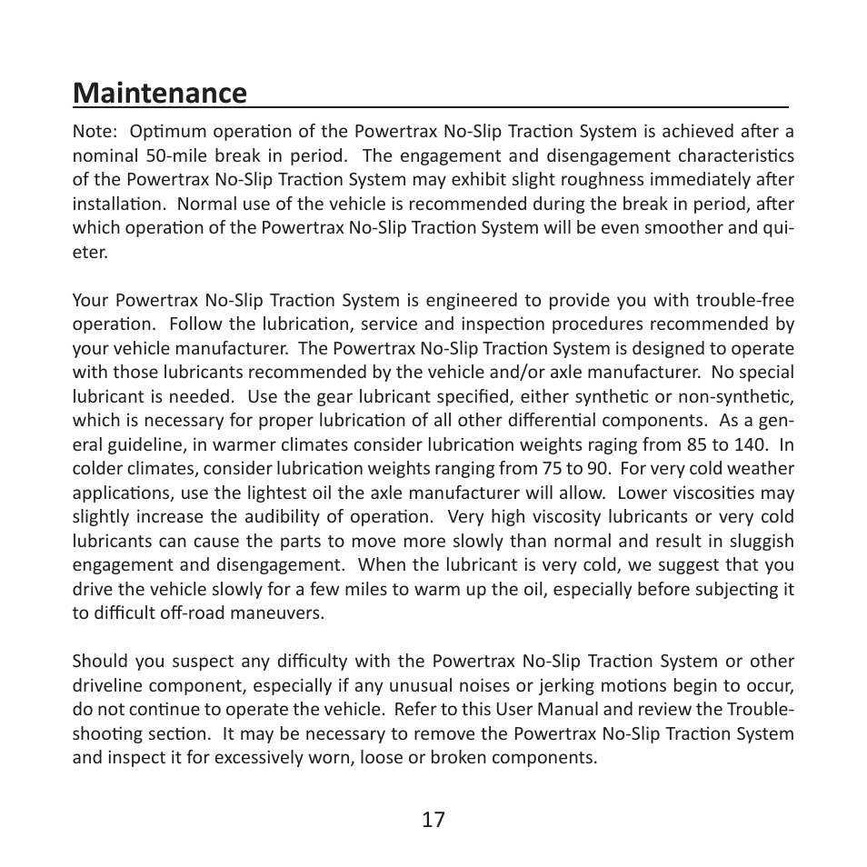 Maintenance | Powertrax No-Slip Traction System User Manual User Manual | Page 20 / 32