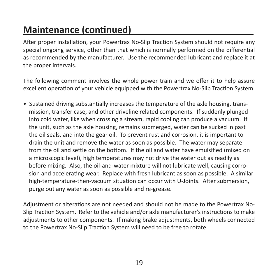 Maintenance (continued) | Powertrax No-Slip Traction System User Manual User Manual | Page 22 / 32