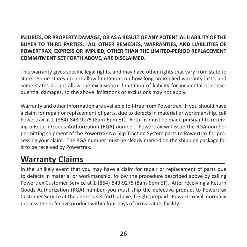 Warranty claims | Powertrax No-Slip Traction System User Manual User Manual | Page 29 / 32