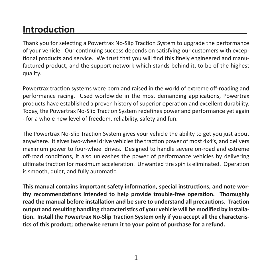 Introduction | Powertrax No-Slip Traction System User Manual User Manual | Page 4 / 32