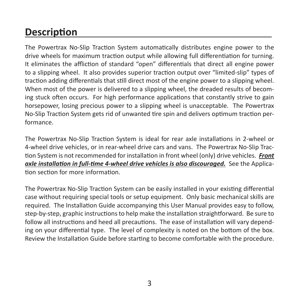 Description | Powertrax No-Slip Traction System User Manual User Manual | Page 6 / 32