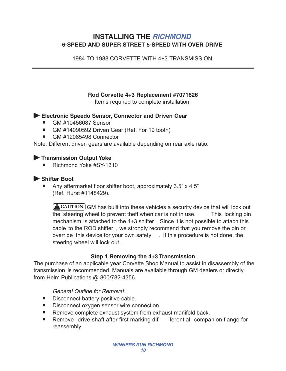 Installing the richmond | Powertrax TRANSMISSION User Manual | Page 10 / 12