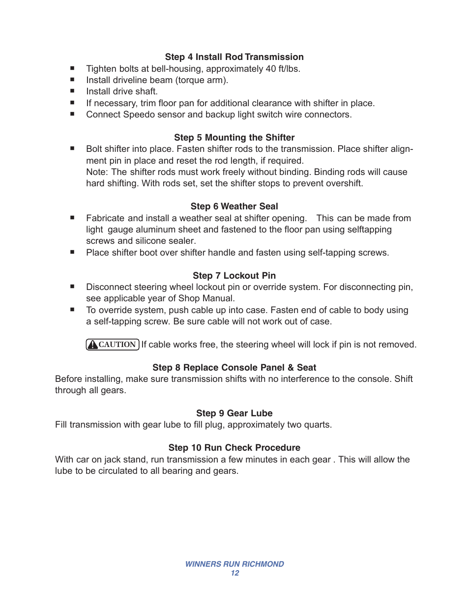 Powertrax TRANSMISSION User Manual | Page 12 / 12