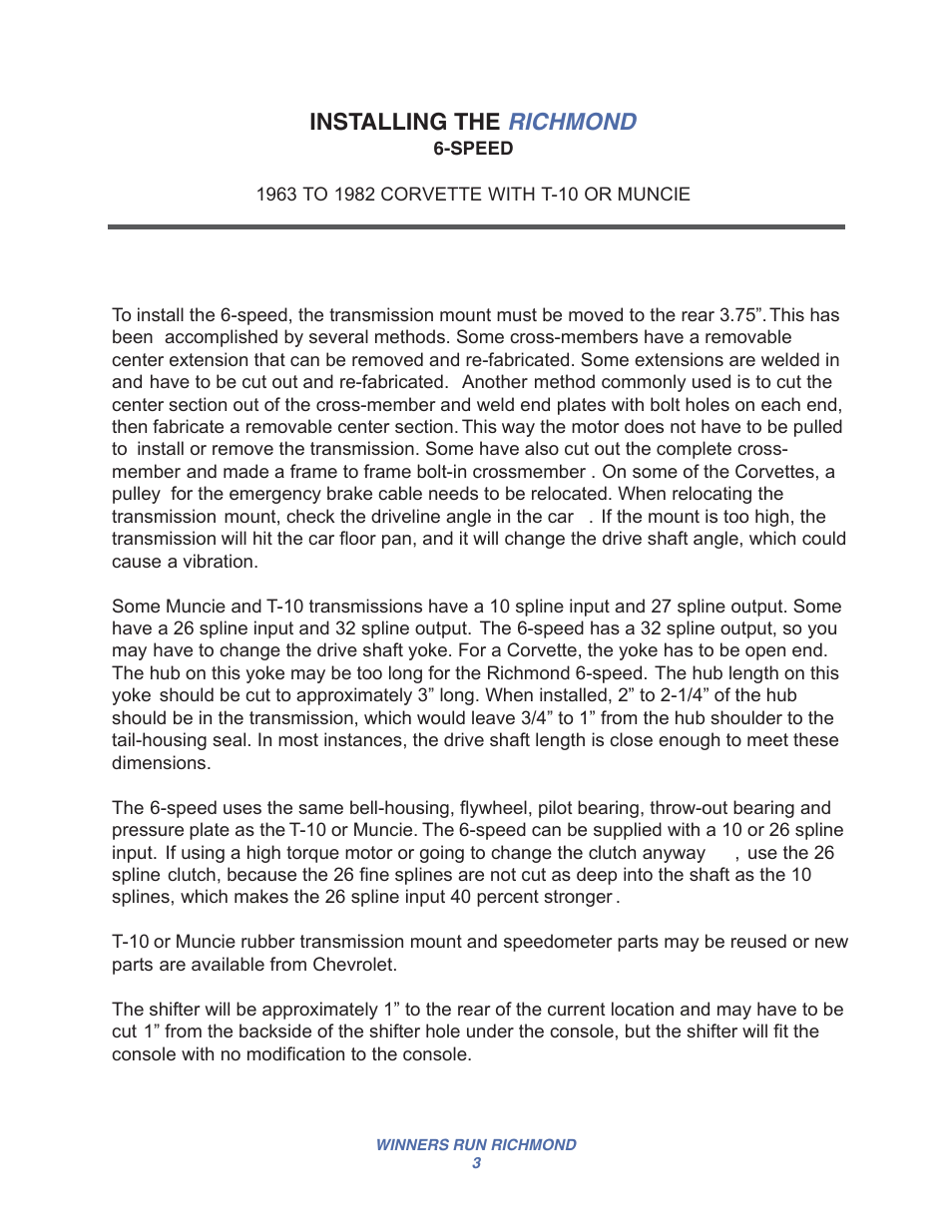 Installing the richmond | Powertrax TRANSMISSION User Manual | Page 3 / 12