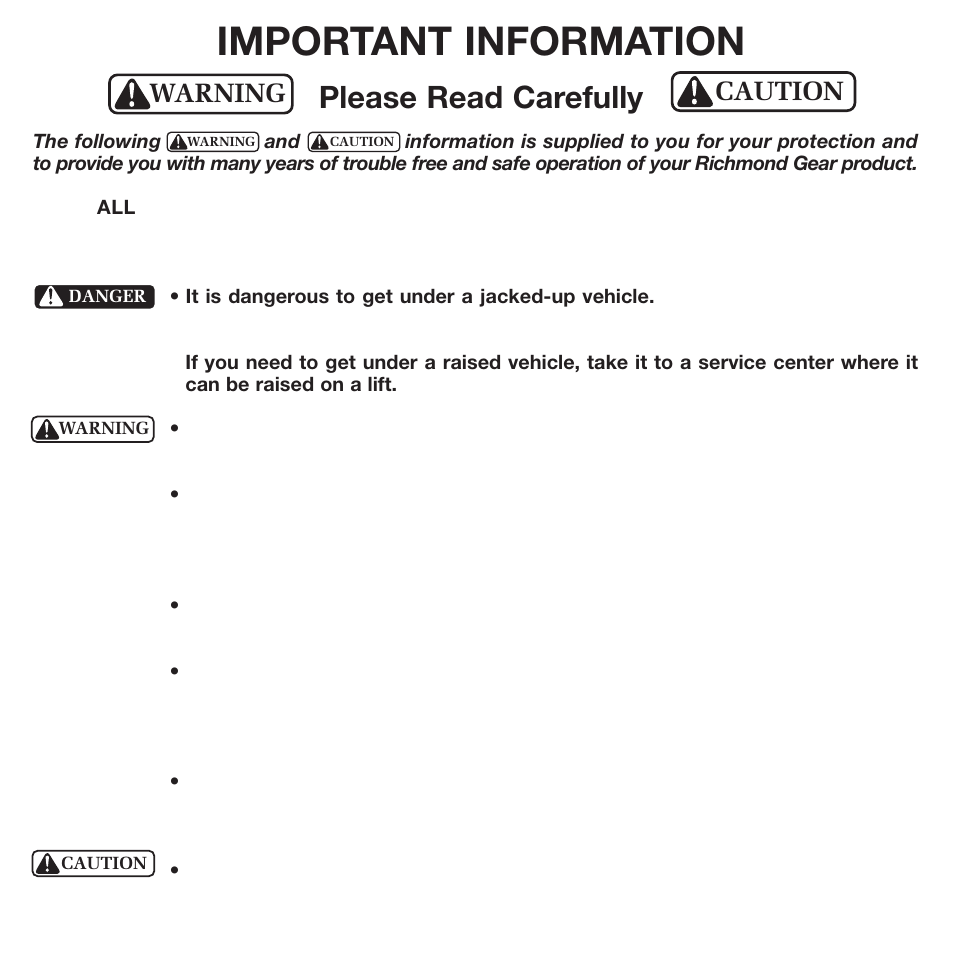 Important information, Please read carefully, Warning caution | Powertrax 9201202900 User Manual | Page 20 / 24