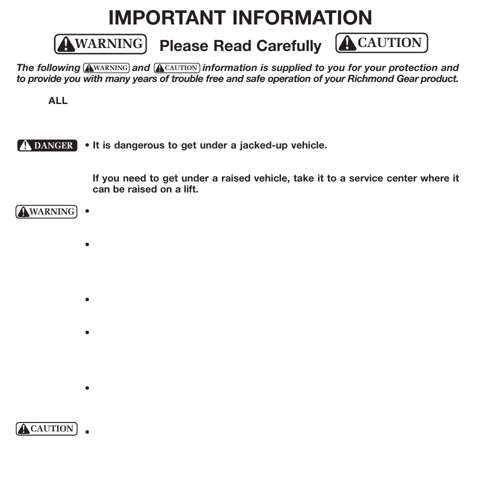 Important information, Please read carefully, Warning caution | Powertrax 9201202920 User Manual | Page 22 / 26