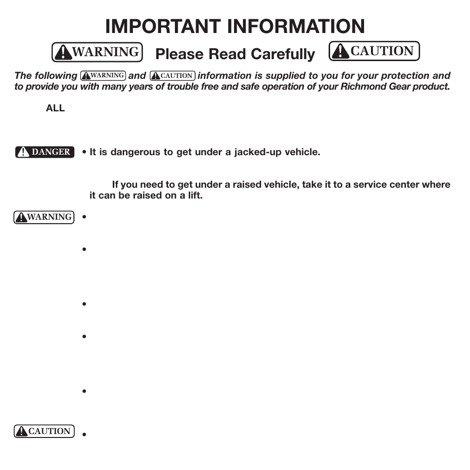 Important information, Please read carefully, Warning caution | Powertrax 9206883128 User Manual | Page 22 / 26