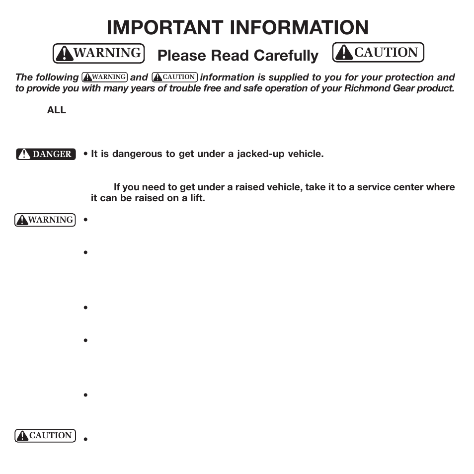 Important information, Please read carefully, Warning caution | Powertrax 9206882826 User Manual | Page 22 / 26