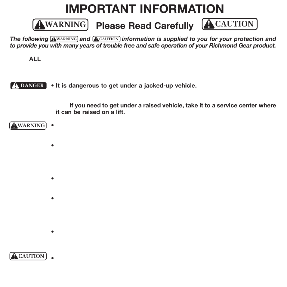 Important information, Please read carefully, Warning caution | Powertrax 9204603000 User Manual | Page 20 / 24