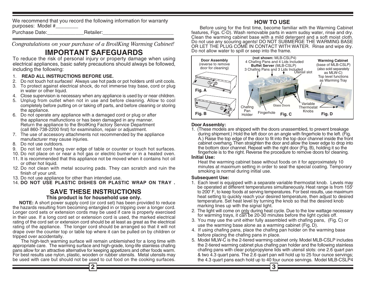 Important safeguards, Save these instructions | Broil King MLW-C User Manual | Page 2 / 2