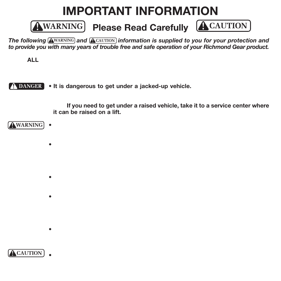 Important information, Please read carefully, Warning caution | Powertrax 9206053500 User Manual | Page 18 / 22