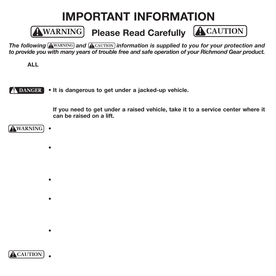 Important information, Please read carefully, Warning caution | Powertrax 9207762805 User Manual | Page 20 / 24