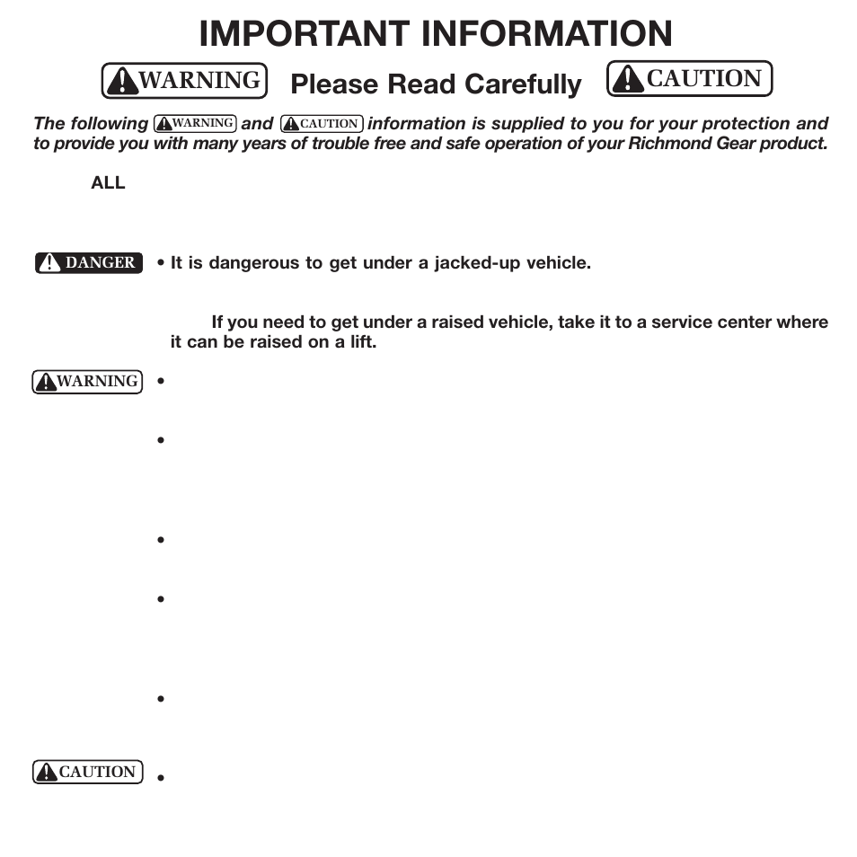 Important information, Please read carefully, Warning caution | Powertrax 9207762885 User Manual | Page 24 / 28