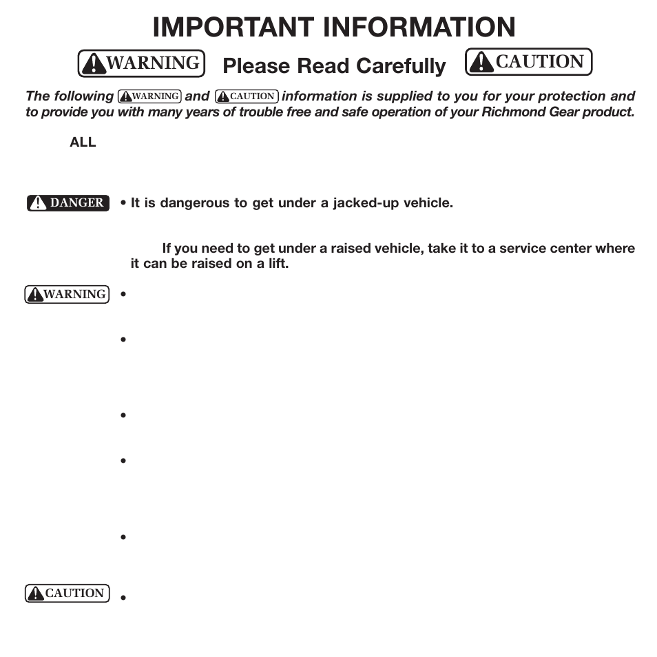 Important information, Please read carefully, Warning caution | Powertrax 9220883001 User Manual | Page 22 / 26