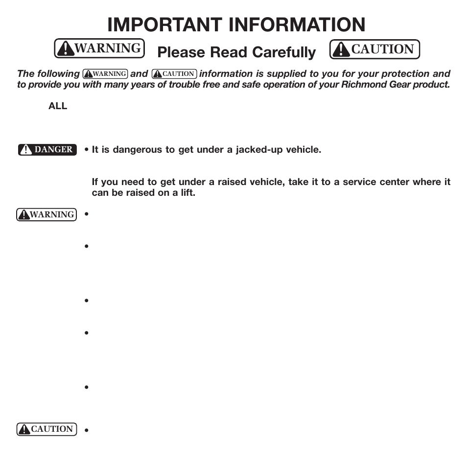 Important information, Please read carefully, Warning caution | Powertrax 9220881005 User Manual | Page 22 / 26