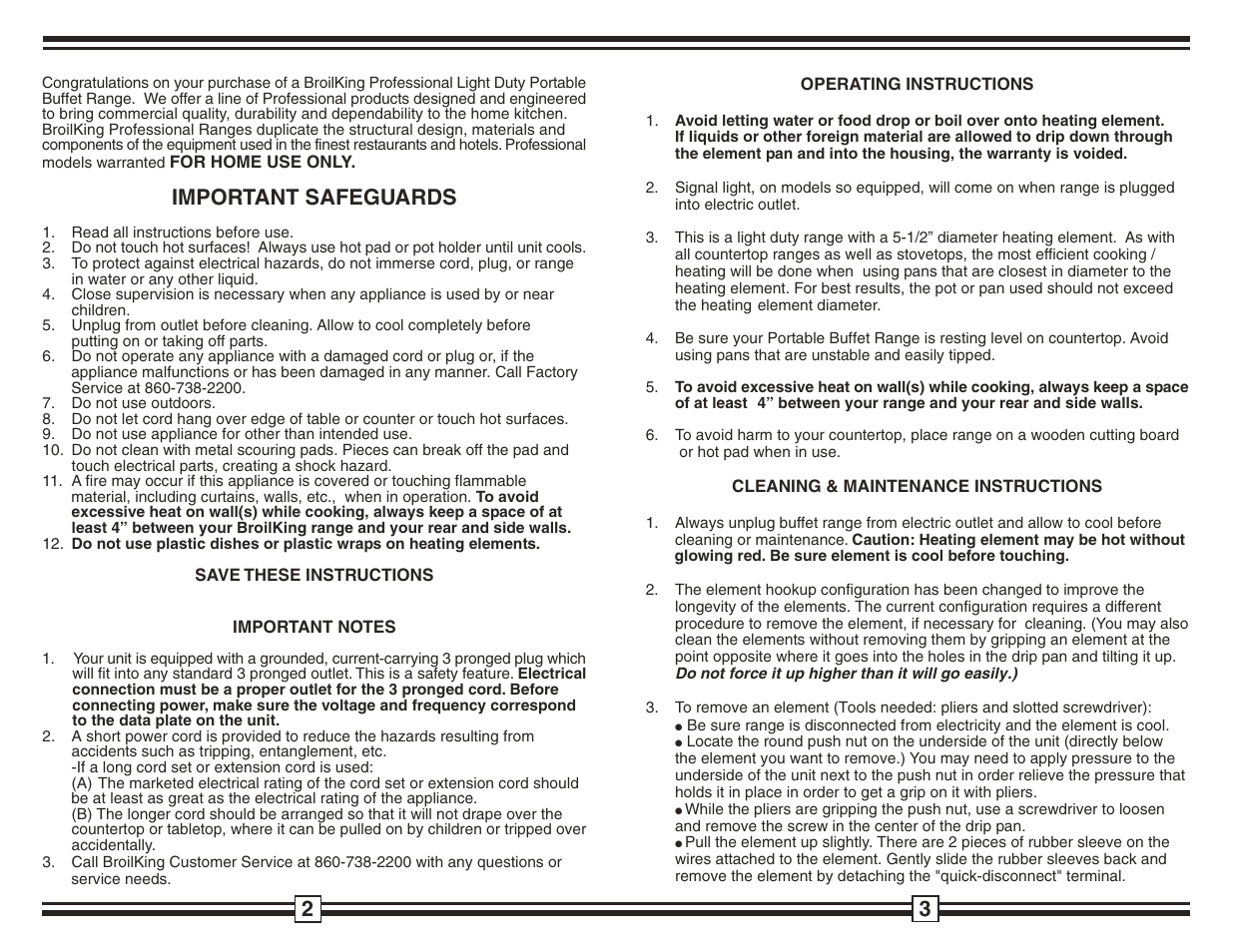 Important safeguards | Broil King PR-S1 User Manual | Page 2 / 2