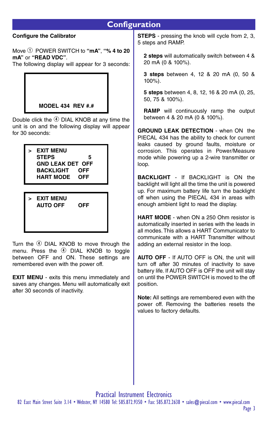Practical instrument electronics, Configuration | Practical Instrument Electronics 434 User Manual | Page 3 / 12