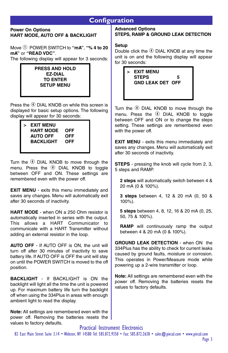Practical instrument electronics, Configuration | Practical Instrument Electronics 334Plus User Manual | Page 3 / 12