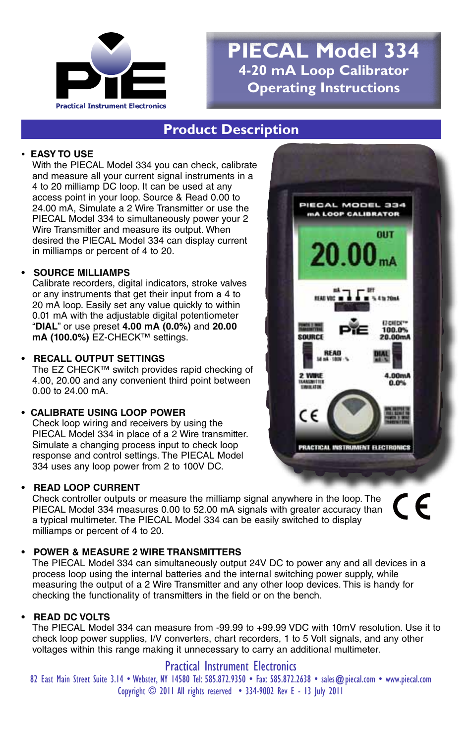 Practical Instrument Electronics 334 User Manual | 8 pages