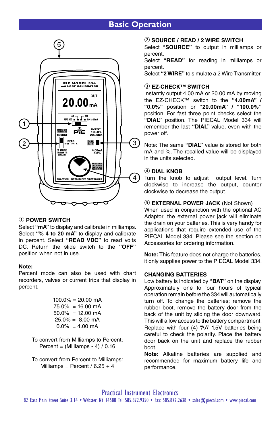 Basic operation practical instrument electronics | Practical Instrument Electronics 334 User Manual | Page 2 / 8