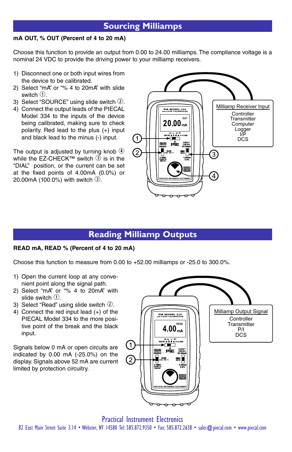 Sourcing milliamps reading milliamp outputs, Practical instrument electronics | Practical Instrument Electronics 334 User Manual | Page 3 / 8