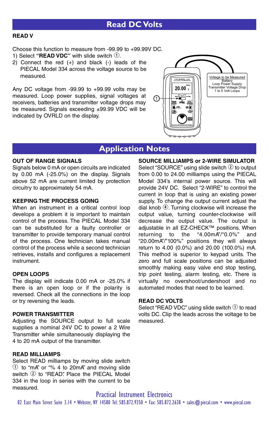 Practical instrument electronics, Read dc volts | Practical Instrument Electronics 334 User Manual | Page 5 / 8