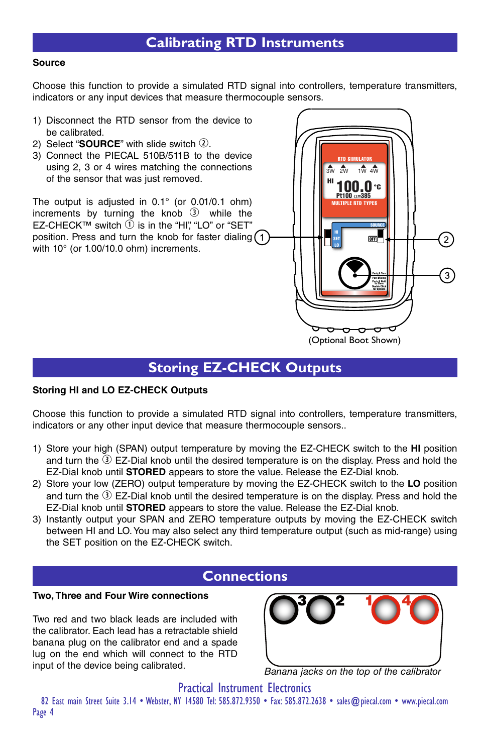 Practical instrument electronics, Connections | Practical Instrument Electronics 510B User Manual | Page 4 / 8