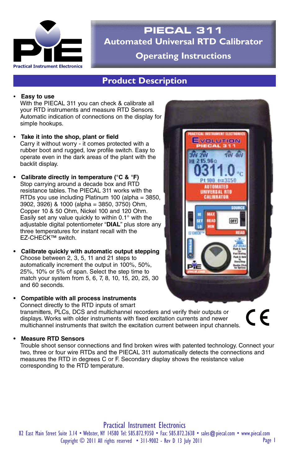 Practical Instrument Electronics 311 User Manual | 8 pages